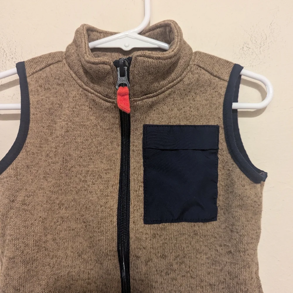 Carter's Tan Knit Fleece Vest with Navy Pocket